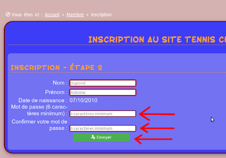 inscription étape 3